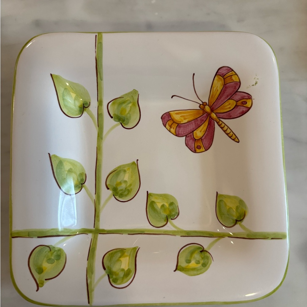 Present Tense butterfly garden square salad plate .